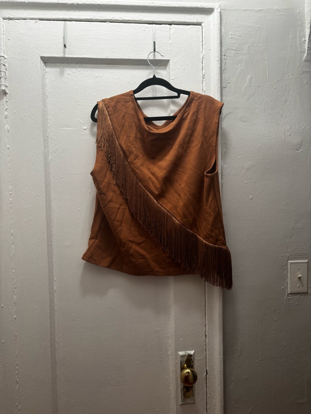 Boho Western Rust Fringe-Trim Sleeveless Tank
